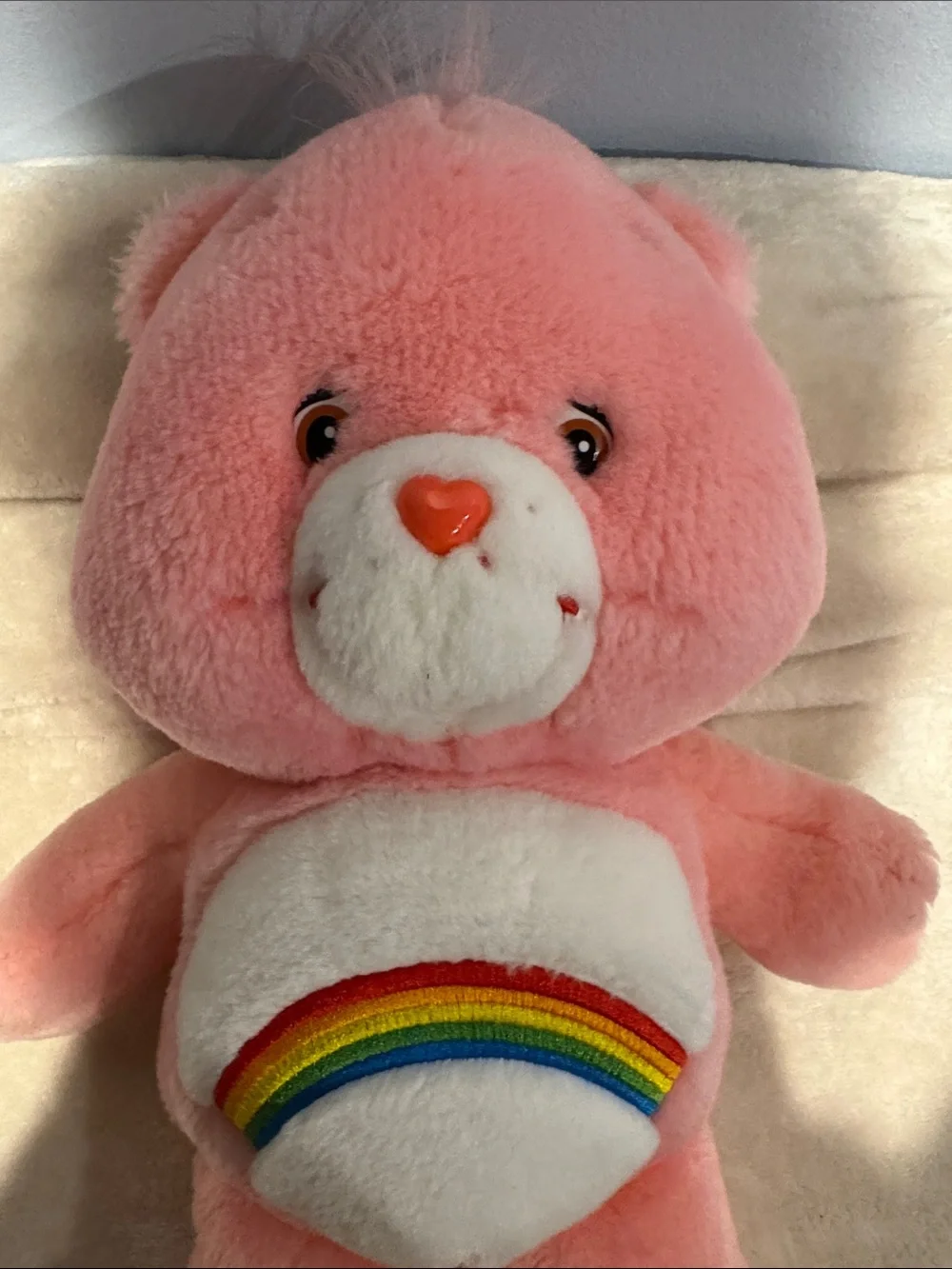 Vintage 2002 Care Bears Play Along Cheer Bear signature rainbow belly Like New